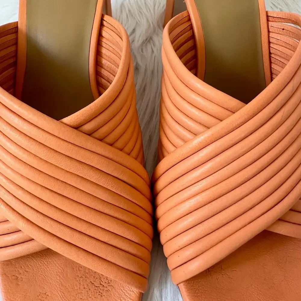 REFORMATION Lila Tubular Heeled Leather Sandals Mules Square Toe Block Heels - Picture 9 of 15